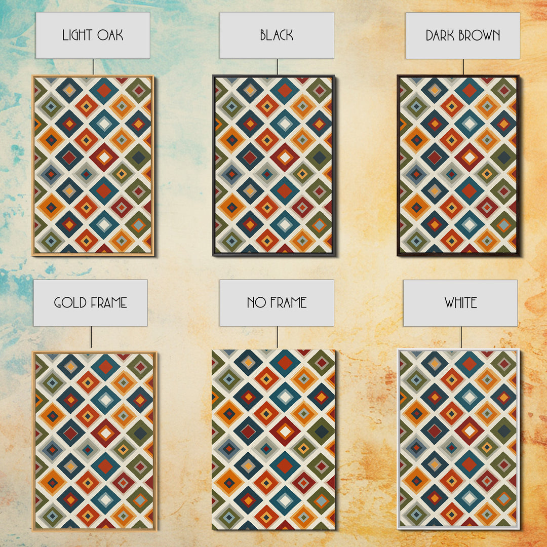 Retro Diamond Tile Pattern Wall Art, Midcentury Modern Decor, Geometric Canvas Print, Earth Tone MCM Gallery Wall Decor Print