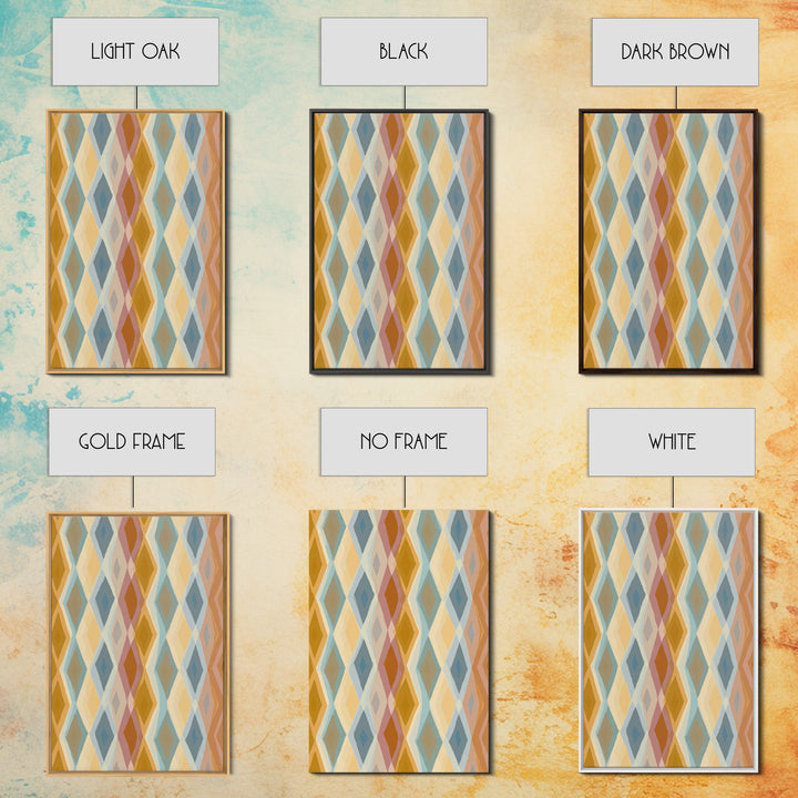 Pastel Argyle Diamond Pattern Wall Art, Mid Century Modern Geometric Print, Retro Abstract Decor, Mustard Blue Canvas Home Decor