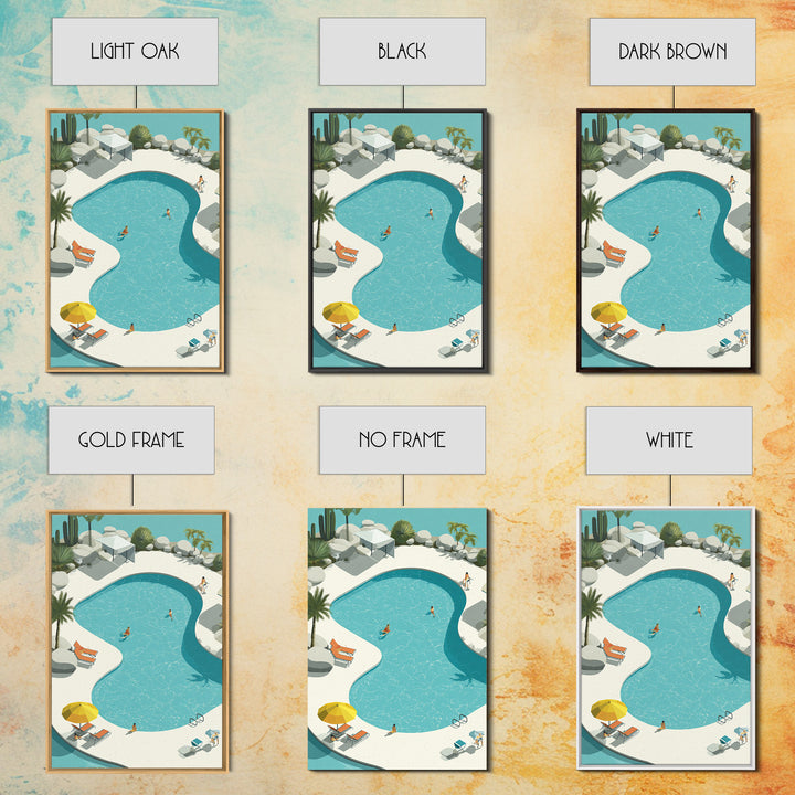 Aerial Desert Pool With Palms Wall Art, Midcentury Modern Palm Springs Print, Retro Vacation Resort Living Room Home Decor