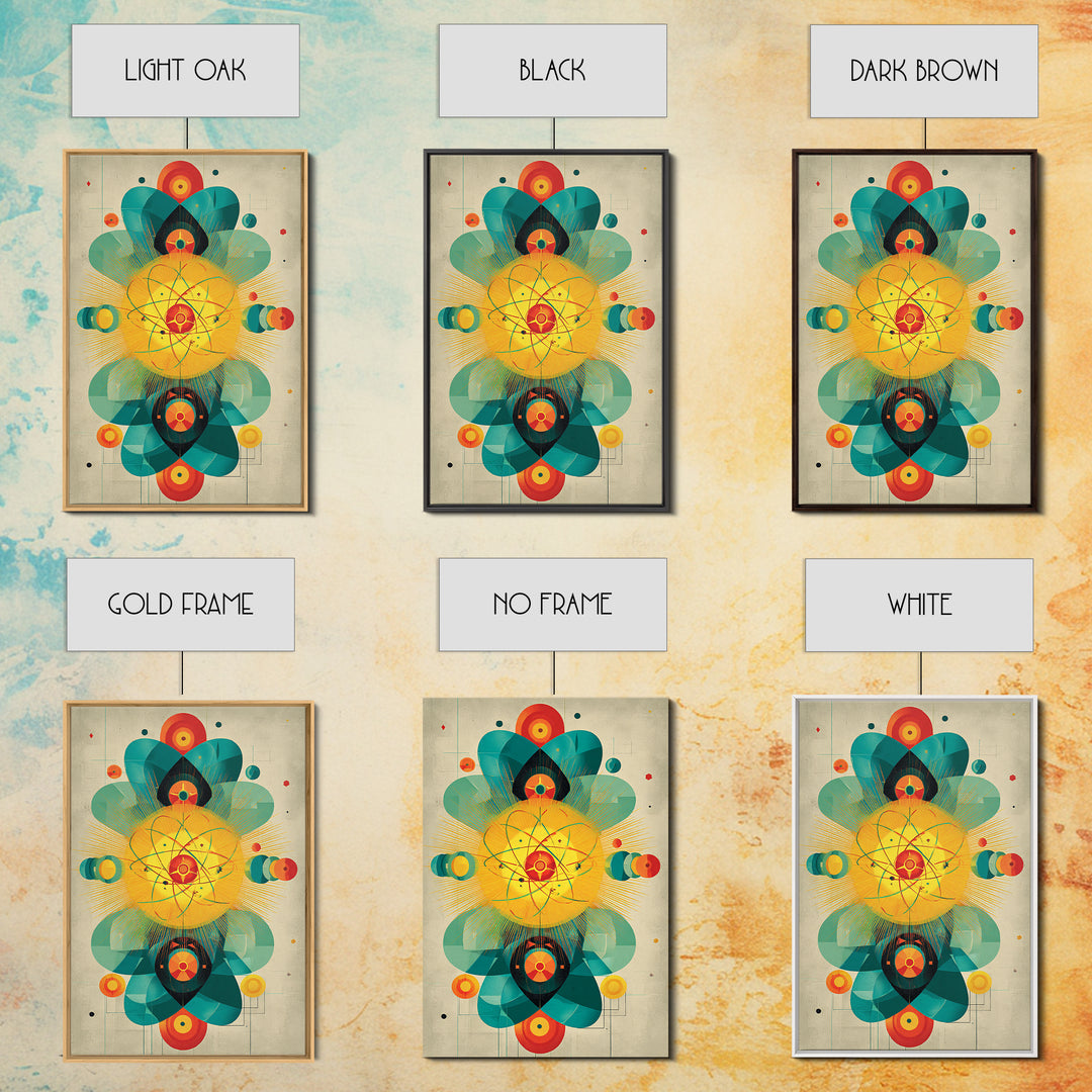 Atomic Flower Geometry Canvas Print, Midcentury Modern Abstract Art, Colorful Geometric Wall Decor, Retro Bauhaus Poster