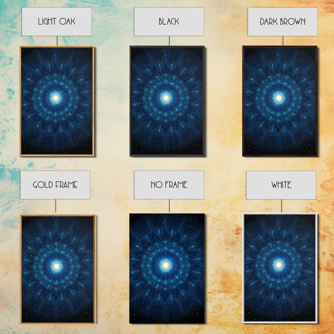 Blue Cosmic Starburst Abstract Wall Art, Modern Digital Art Print, Space Abstract Art, Galaxy Statement Blue Canvas Print