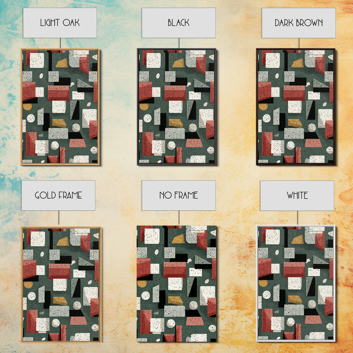 Sage Red Black Geometric Blocks Canvas Print, Midcentury Modern Abstract Art, Bauhaus Retro Office And Living Room Decor