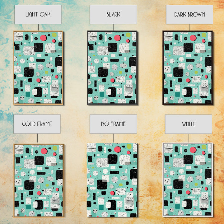 Mint Atomic Rounded Rectangle Pattern Wall Art, Midcentury Modern Abstract Print, Retro Geometric Office Living Room Decor