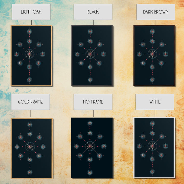 Dark Teal Atomic Molecule Diagram Framed Canvas Print, Modern Abstract Art, Midcentury Wall Art, Geometric Office Wall Decor