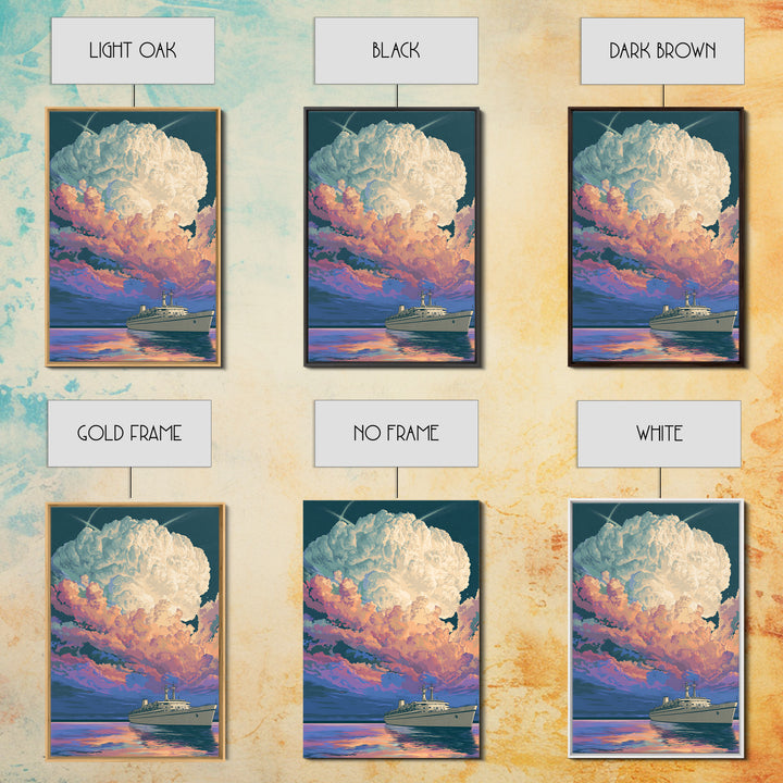 Ocean Liner Under Pastel Cloudscape Wall Art, Modern Art Print, Scenic Sunset Poster, Coastal Home Decor, Living Room Art