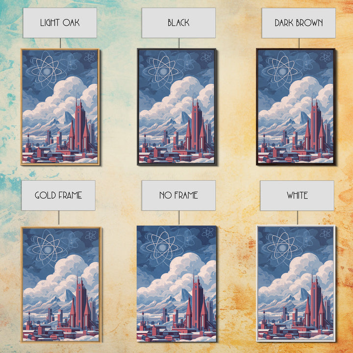 Atomic Futuristic City Under Clouds Wall Art, Retro Sci Fi Skyline, Midcentury Modern Art, Space Age Decor, MCM Poster Prints