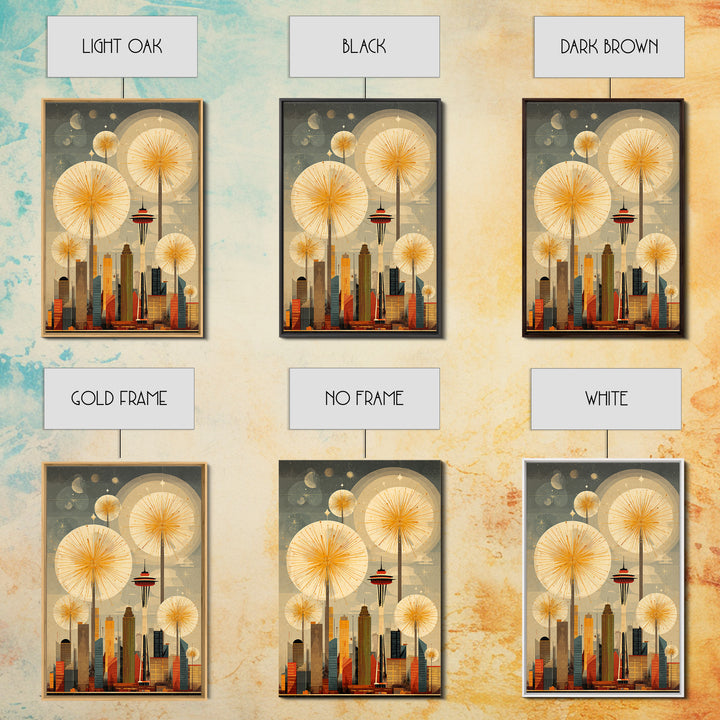 Seattle Space Needle Sunbursts Wall Art, Midcentury Modern Art, Retro City Skyline Poster, Atomic MCM Home Decor Print Gift