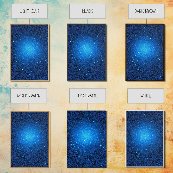 Blue Data Star Field And Cosmic Glyphs Canvas Print, Modern Abstract Wall Art, Futuristic Space Poster, Office Decor Gift