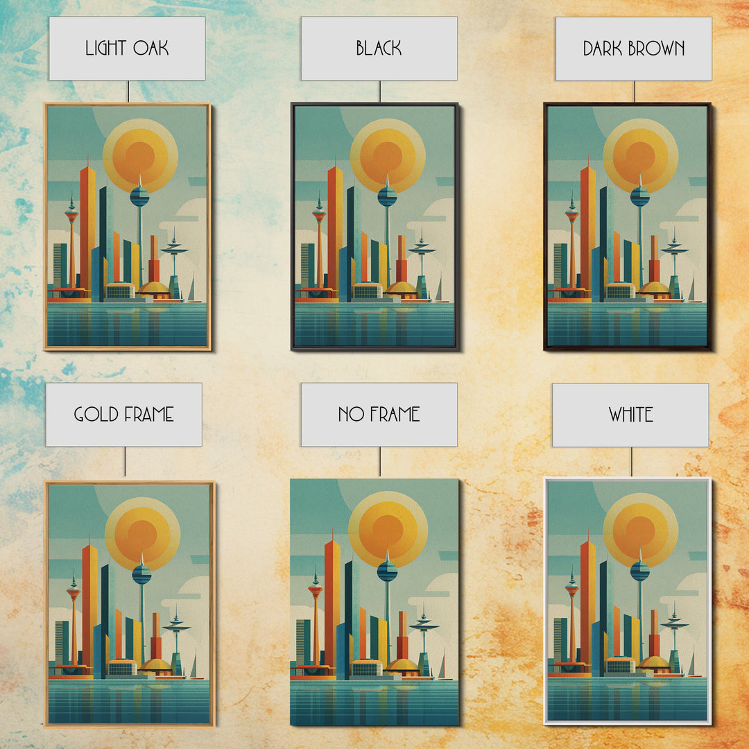 Retro Futuristic Skyline With Orb Sun Canvas Print, Midcentury Modern Wall Art, Atomic City Poster, MCM Decor, Office Wall Decor