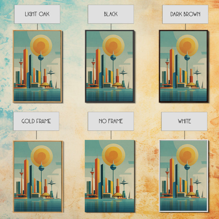 Retro Futuristic Skyline With Orb Sun Canvas Print, Midcentury Modern Wall Art, Atomic City Poster, MCM Decor, Office Wall Decor