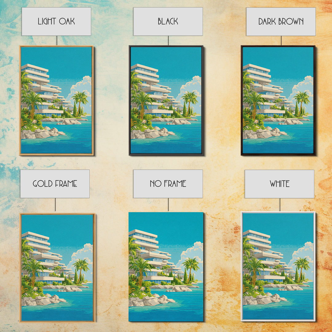 Tropical Modernist Coastal Resort Wall Art, Midcentury Modern Art Print, Palm Tree Ocean Poster, Beach House Decor, Living Room Decor