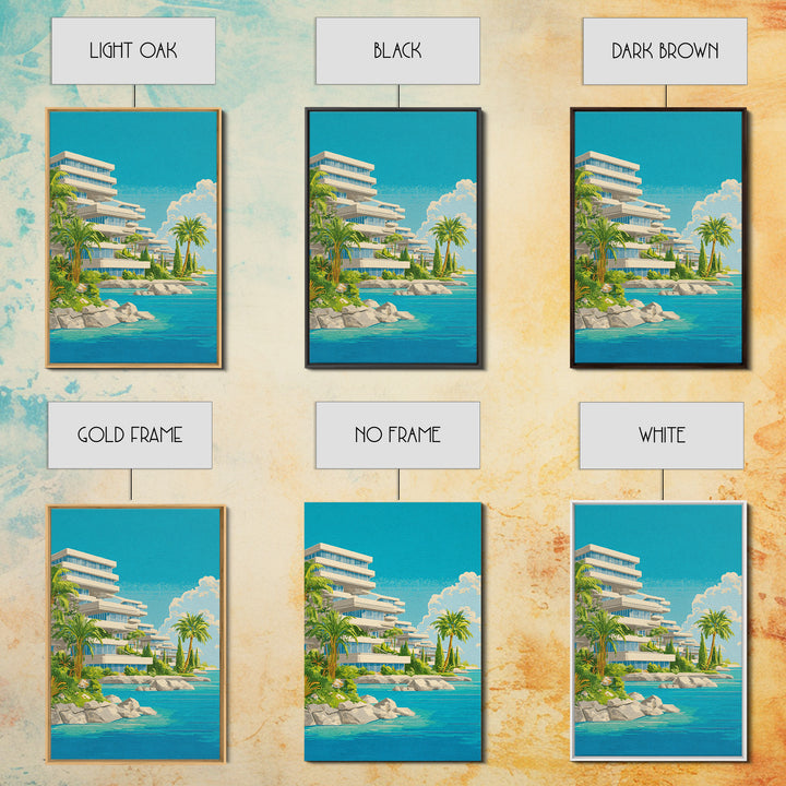 Tropical Modernist Coastal Resort Wall Art, Midcentury Modern Art Print, Palm Tree Ocean Poster, Beach House Decor, Living Room Decor