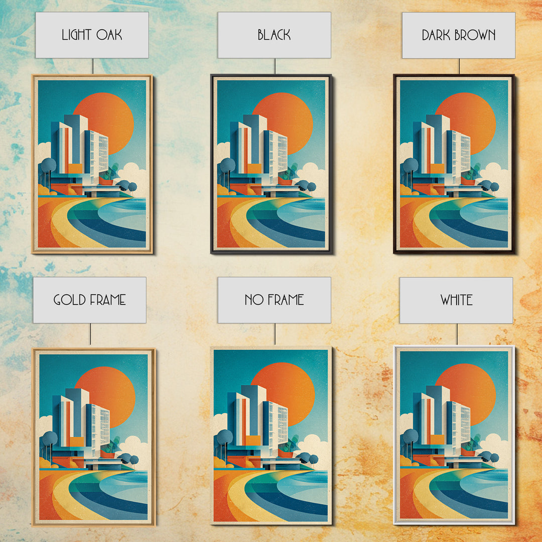 Geometric Modern Building Sunrise Canvas Print, Midcentury Modern Wall Art, Color Block Poster, Bright Abstract Home Decor