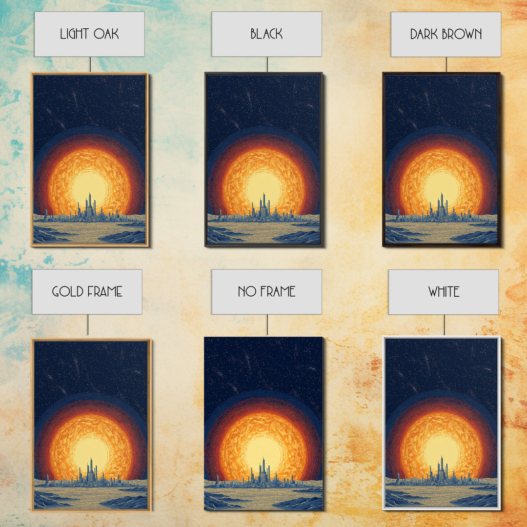 Blazing Solar City At Night Wall Art, Futuristic Midcentury Modern Art Print, Cosmic Retro Poster, Sci Fi Wall Decor, Office Decor