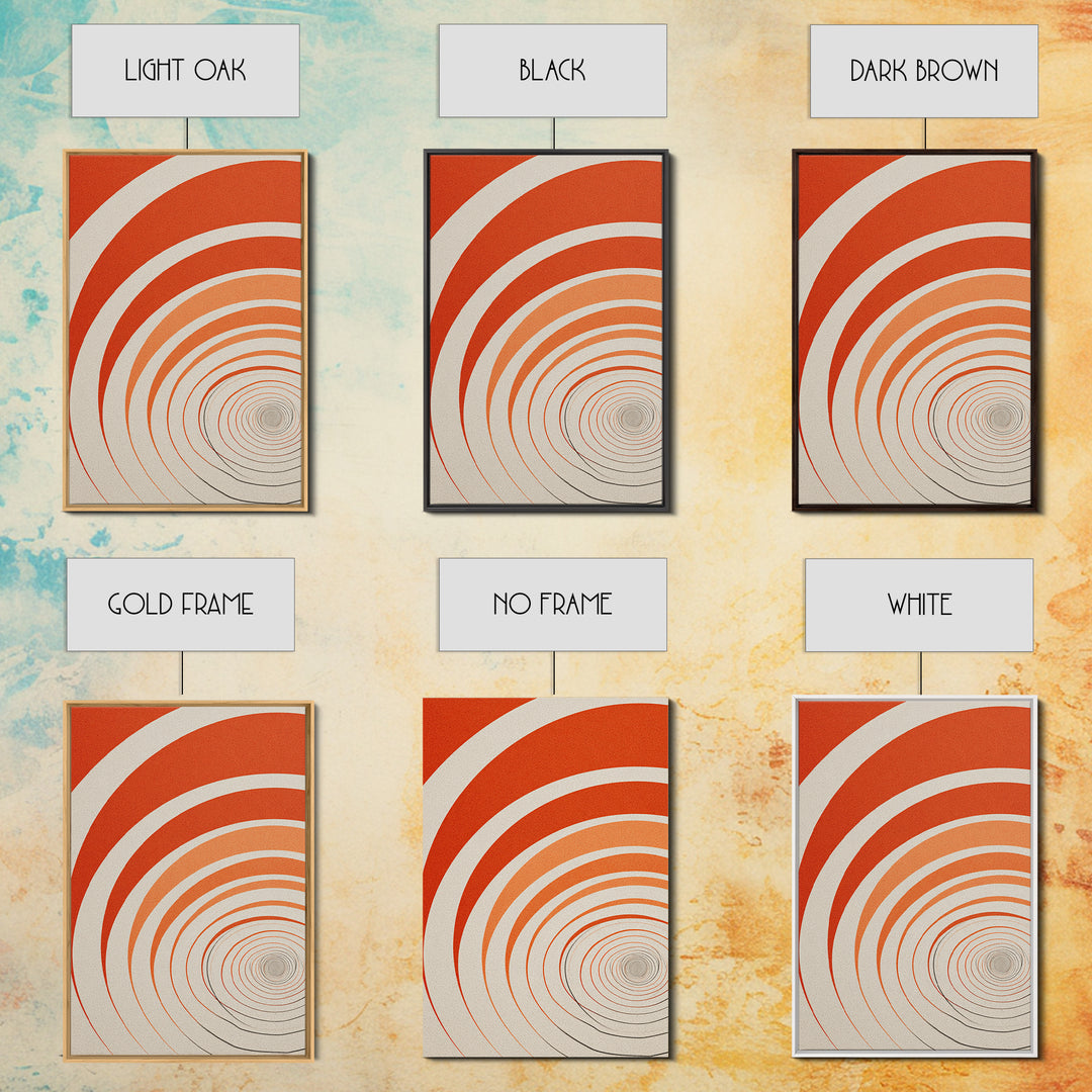 Orange Cream Spiral Tunnel Canvas Print, Op Art Wall Decor, Midcentury Modern Abstract Art, Retro Geometric Poster Print