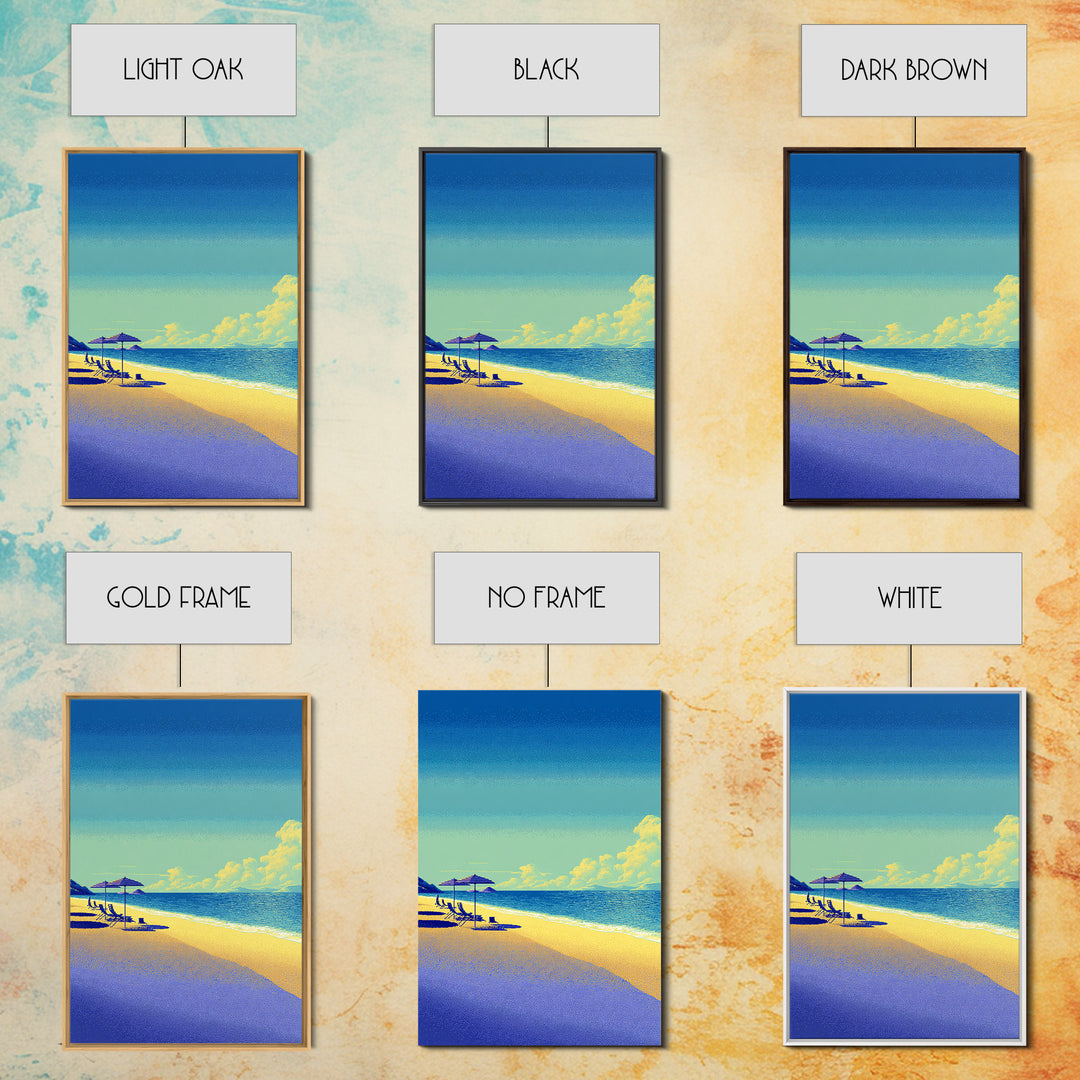 Vibrant Pixel Beach Canvas Print, Retro Travel Poster Wall Art, Coastal Modern Decor, Colorful Ocean Living Room Print Gift