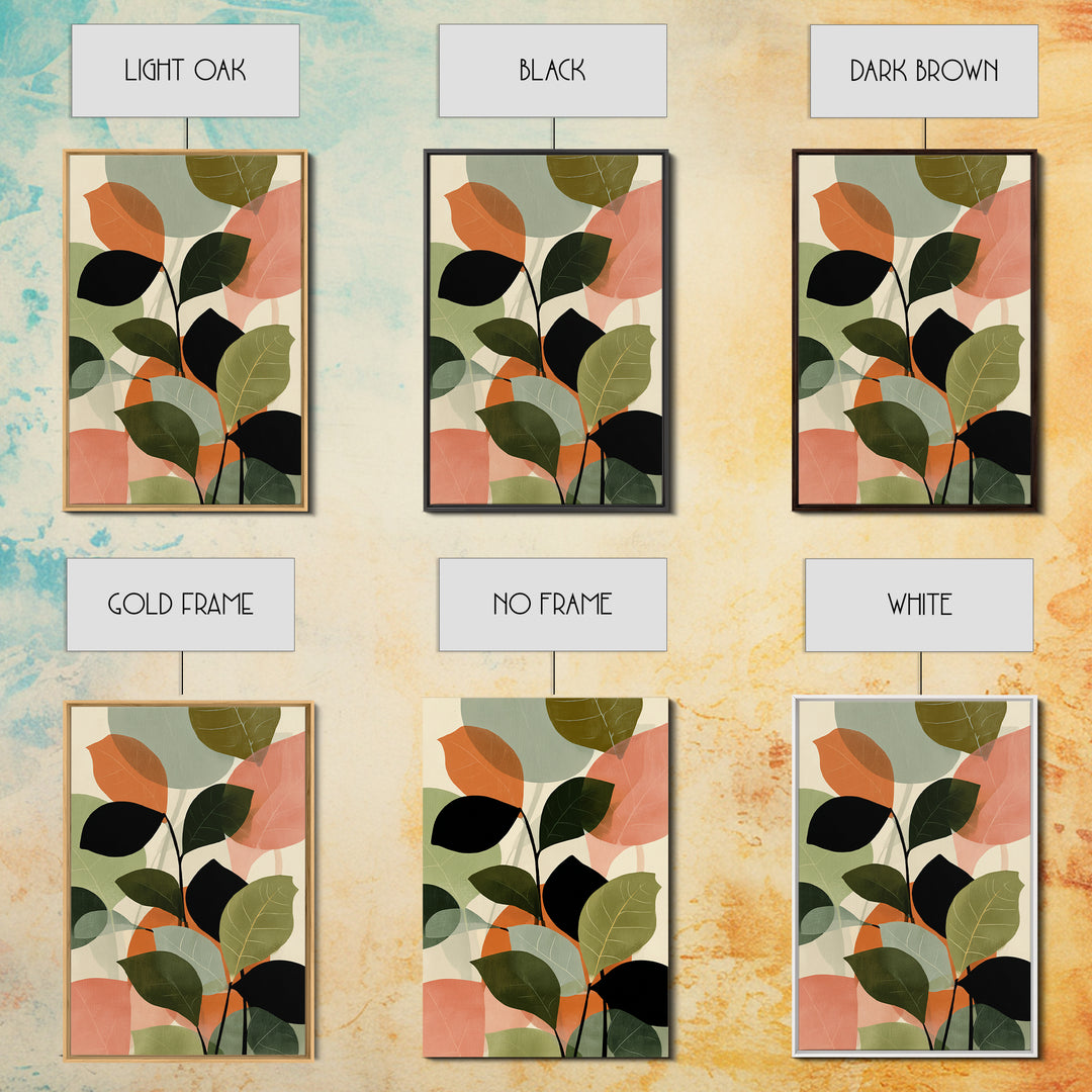 Soft Abstract Botanical Leaves Wall Art, Modern Midcentury Print, Sage Green Peach Decor, Minimalist Living Room Art Print