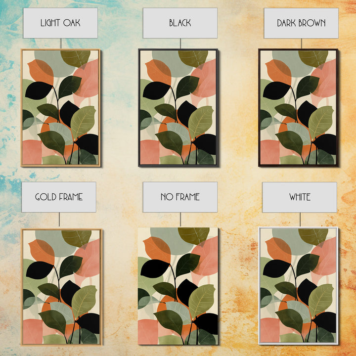 Soft Abstract Botanical Leaves Wall Art, Modern Midcentury Print, Sage Green Peach Decor, Minimalist Living Room Art Print