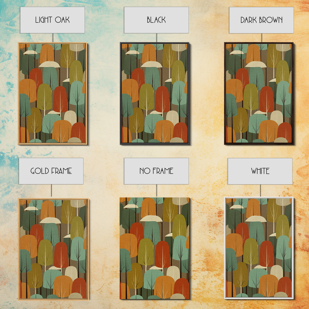 Textured Retro Tree Grove Canvas Print, Midcentury Modern Forest Art, Teal Orange Wall Decor, Atomic MCM Home Decor Poster