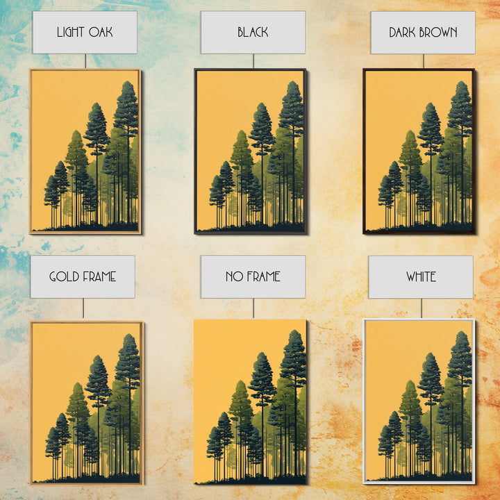 Golden Sunset Pine Forest Wall Art, Tall Evergreen Landscape Print, Scenic Nature Decor, Modern Cabin Living Room Decor Print