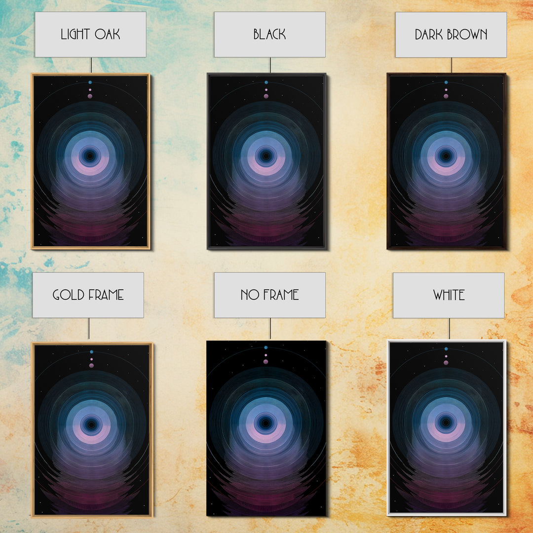 Cosmic Blue Orb Portal Canvas Print, Abstract Space Wall Art, Modern Digital Art Poster, Sci Fi Black Living Room Decor Print