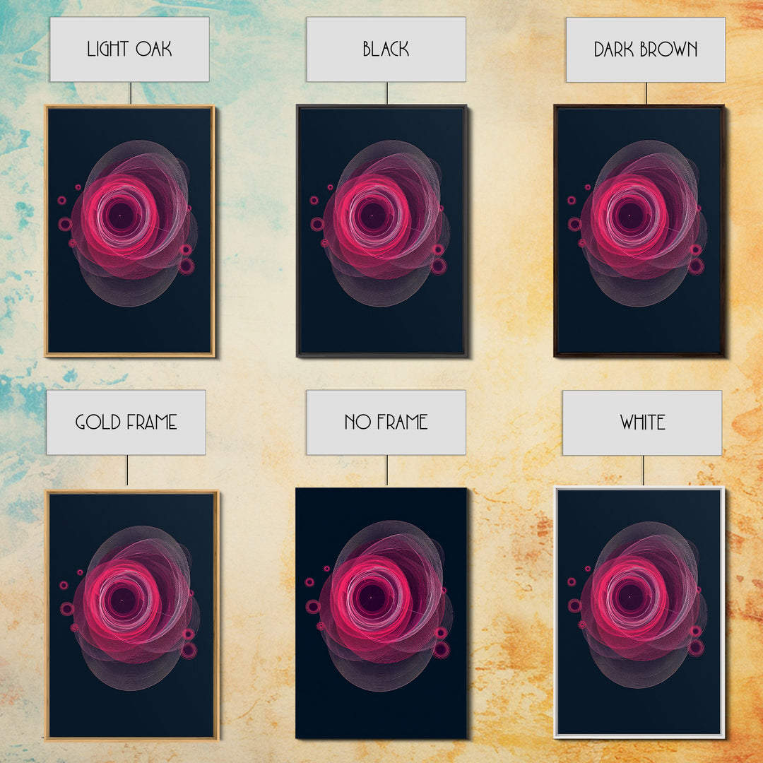 Magenta Spiral Wireframe Abstract Wall Art, Modern Geometric Art Print, Retro Futuristic Decor, Dark Blue MCM Gallery Poster