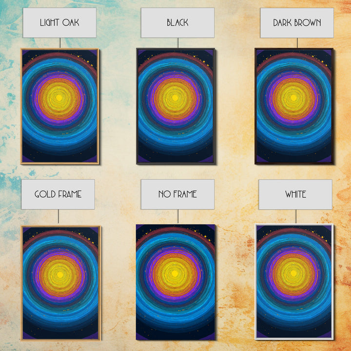 Vibrant Solar Rings Abstract Canvas Print, Midcentury Modern Wall Art, Colorful Geometric Poster, Cosmic Retro Home Decor