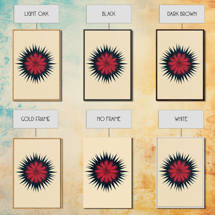 Red Navy Spiky Sunburst Canvas Print, Midcentury Modern Art, Geometric Wall Art, Atomic Art Print, Colorful Retro Decor, Poster
