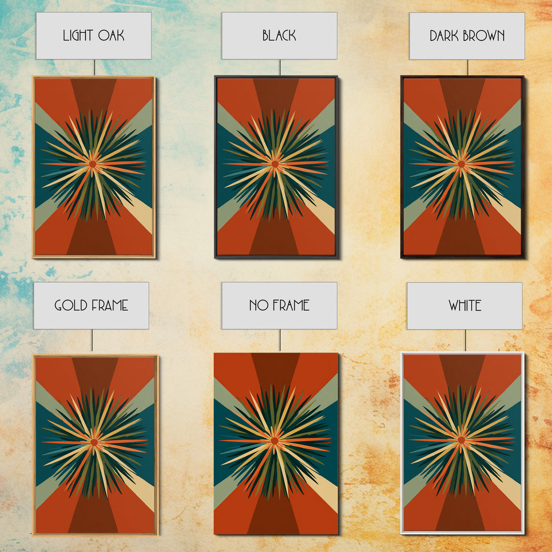 Teal Orange Retro Sunburst Wall Art, Midcentury Modern Art, Geometric Wall Decor, Atomic Art Print, Burnt Orange Home Decor