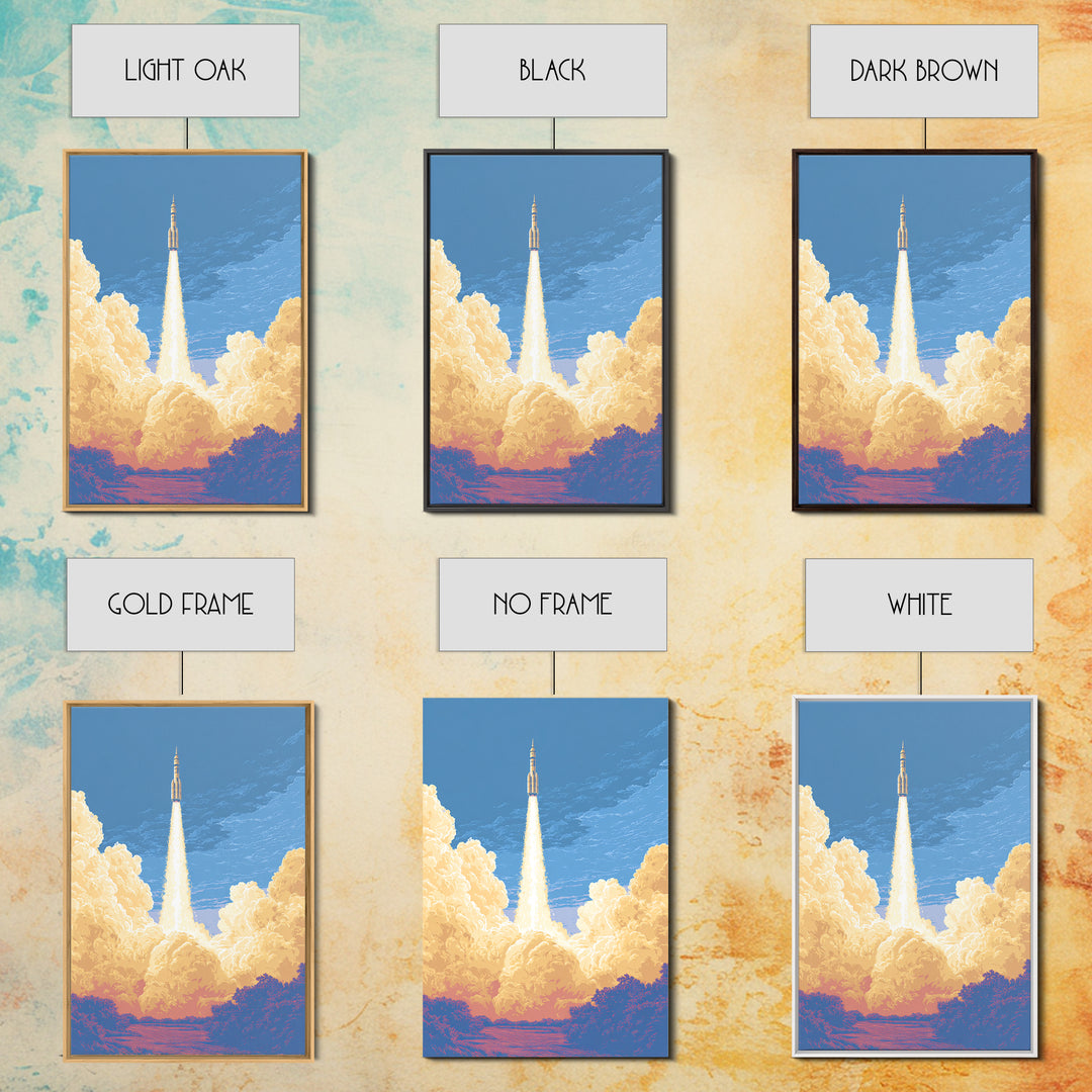 Rocket Launch Through Golden Clouds Wall Art, Retro Space Poster, Sci Fi Wall Decor, Modern Art Print For Office And Man Cave