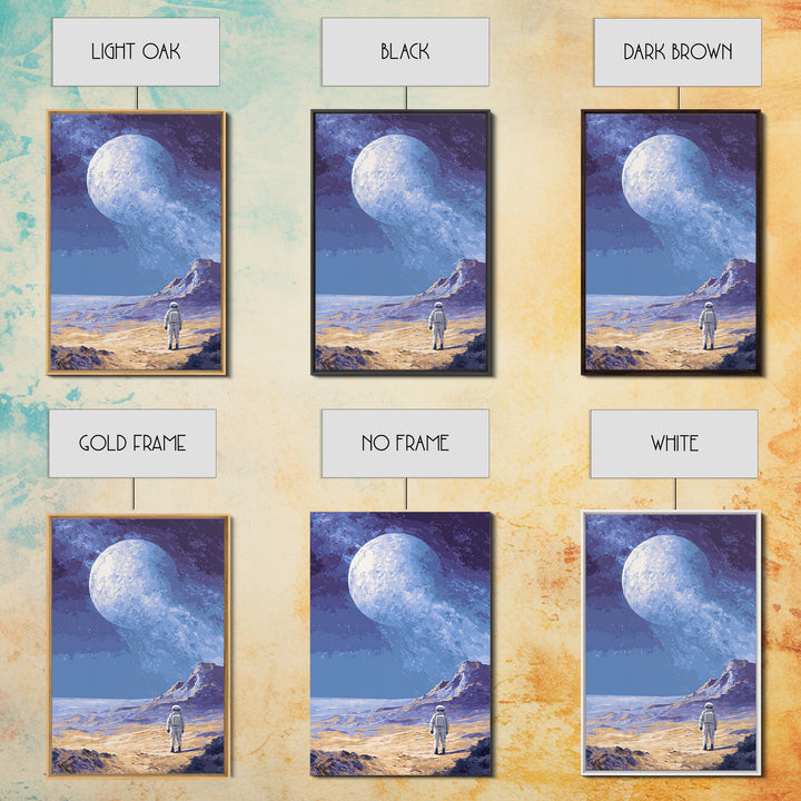 Lonely Astronaut On Icy Moon Wall Art, Retro Sci Fi Space Poster, Blue Planet Landscape, Modern MCM Room Decor Print Gift