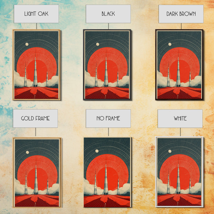 Giant Red Sun Rocket Launch Canvas Print, Mid Century Modern Sci Fi Poster, Atomic Space Art, Retro MCM Wall Decor Print