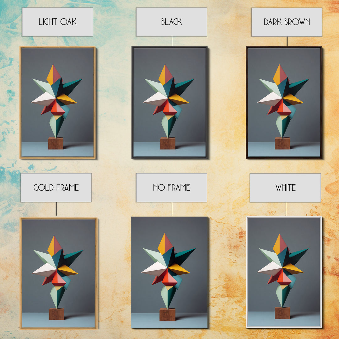 Colorful Geometric Modern Sculpture Framed Canvas Print, Mid Century Modern Abstract Art, MCM Office Decor Statement Gift