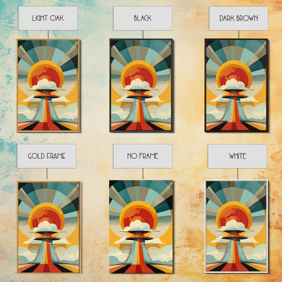 Retro Sunburst UFO Cloud Tower Canvas Print, Atomic Midcentury Modern Wall Art, Space Age Poster, Bold Geometric Decor Print