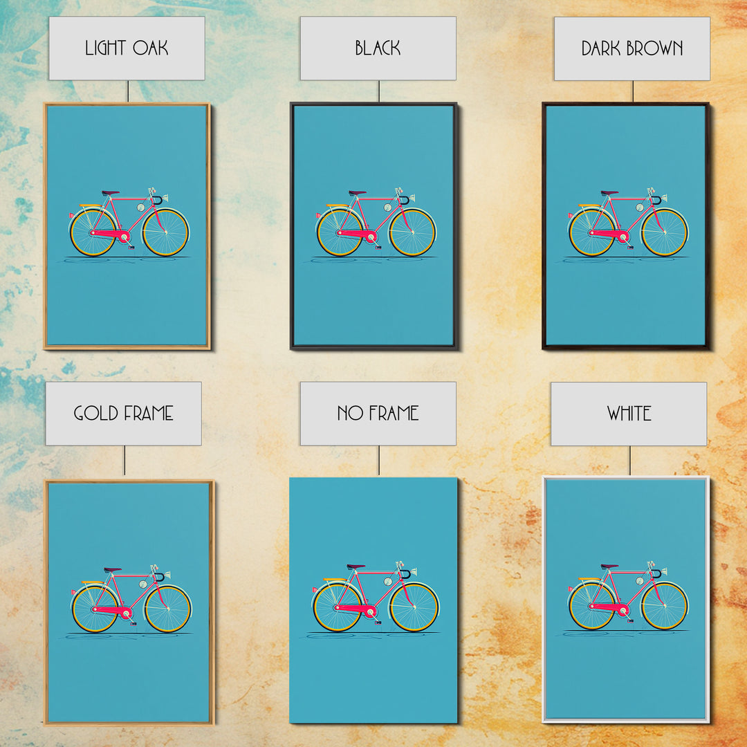 Colorful Pink Bicycle On Teal Canvas Print, Mid Century Modern Art, Retro Cycling Poster, Dopamine Decor, Kids Room Art Gift
