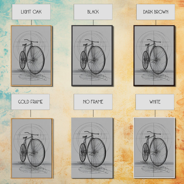 Antique Penny Farthing Technical Drawing Wall Art, Black White Bicycle Poster, Architectural Art, Geometric Lines, Office Decor