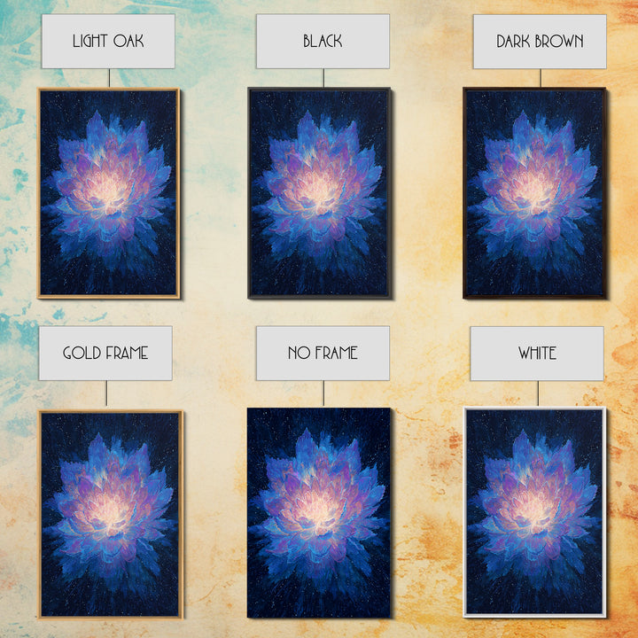 Radiant Blue Lotus Canvas Print, Spiritual Floral Wall Art, Luminous Abstract Flower Poster, Yoga Meditation Room Decor Gift