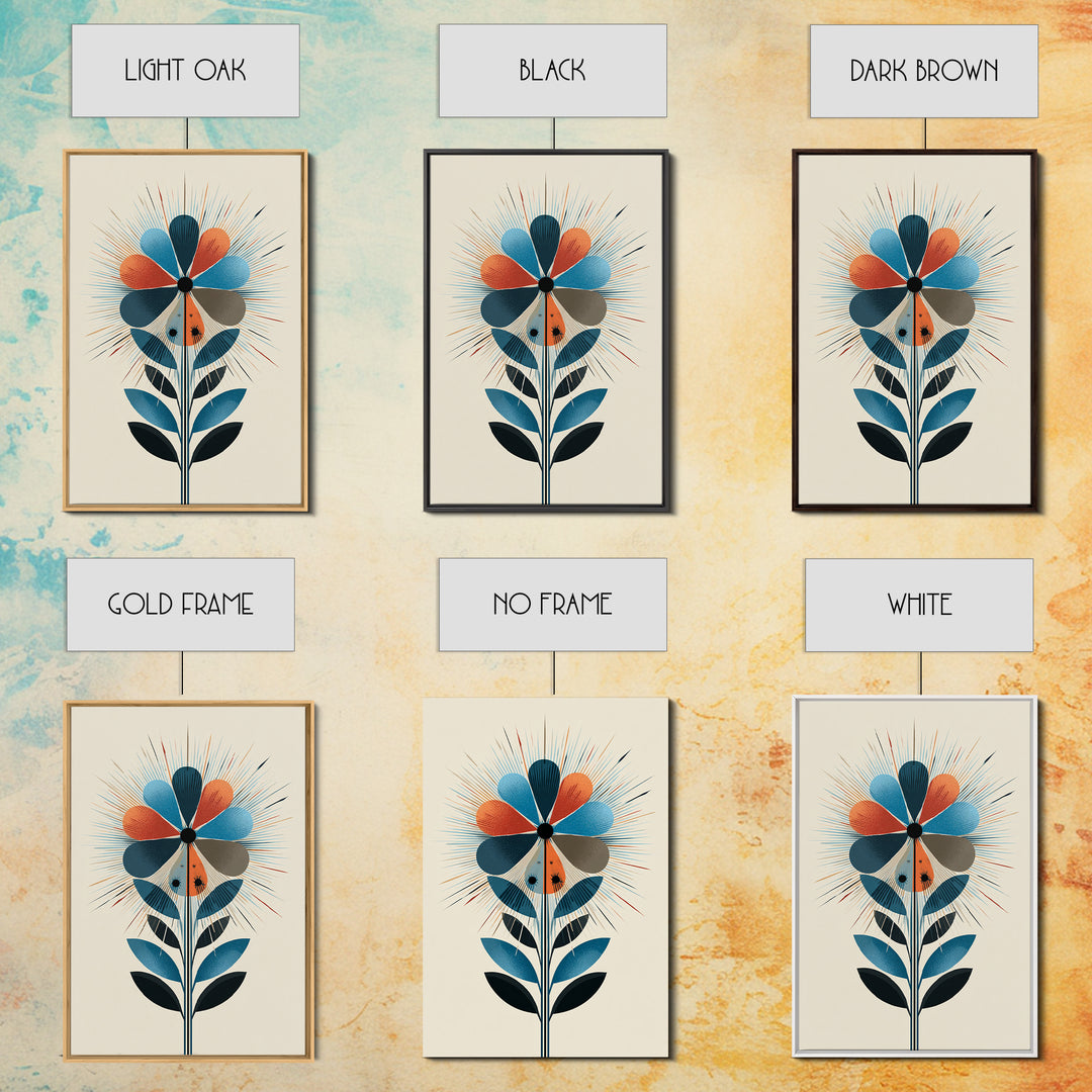 Atomic Midcentury Flower Wall Art, Geometric Floral Canvas Print, Retro Modern Decor, MCM Poster For Living Room Home Office Gift