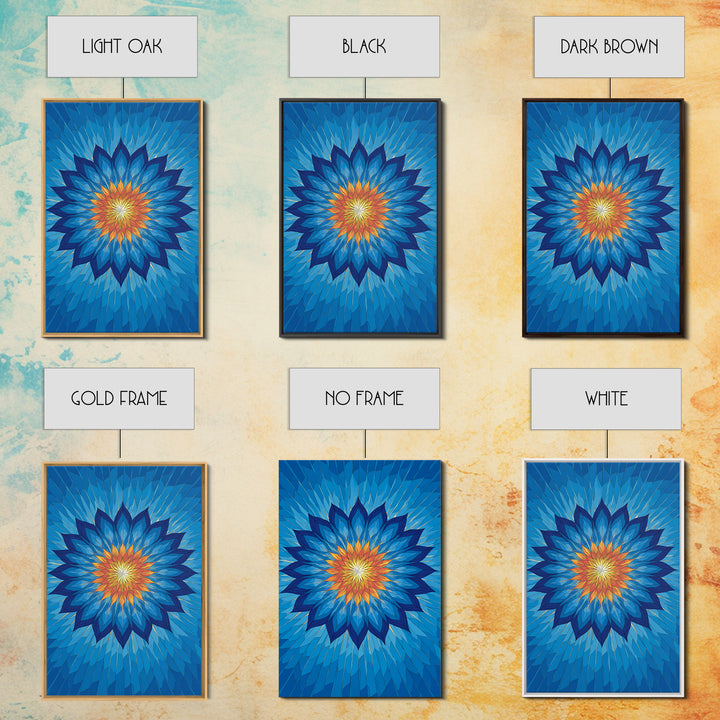 Blue Geometric Lotus Mandala Canvas Print, Abstract Floral Wall Art, Modern Spiritual Poster, Yoga Meditation Decor Gift Idea