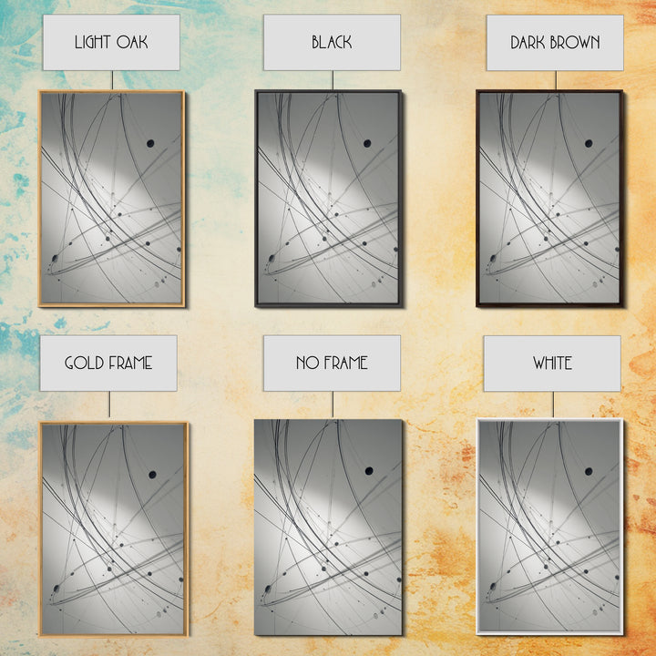 Gray Network Line Framed Canvas Print, Modern Abstract Art, Minimalist Wall Decor, Kinetic Sculpture Inspired Office Art