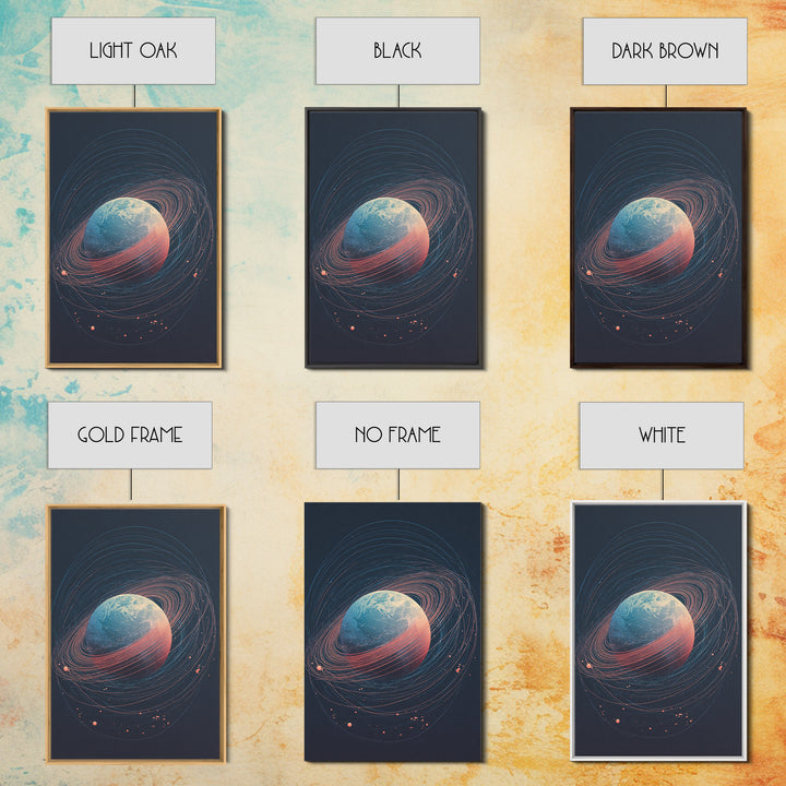Textured Ringed Planet In Deep Space Wall Art, Modern Abstract Art Print, Retro Sci Fi Cosmic Home Decor Canvas Poster Gift