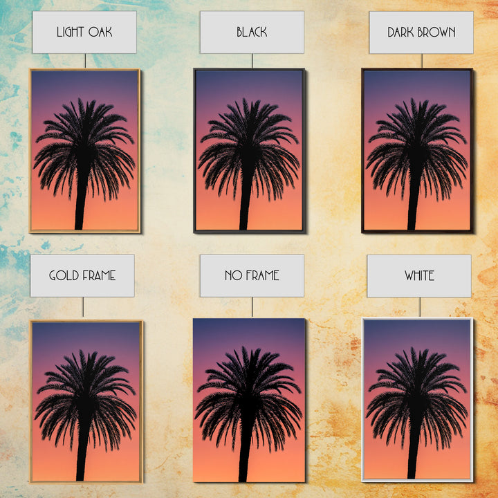 Black Palm Silhouette At Purple Orange Sunset Wall Art, Retro Tropical Poster, Palm Springs Decor, Coastal Home Decor Print