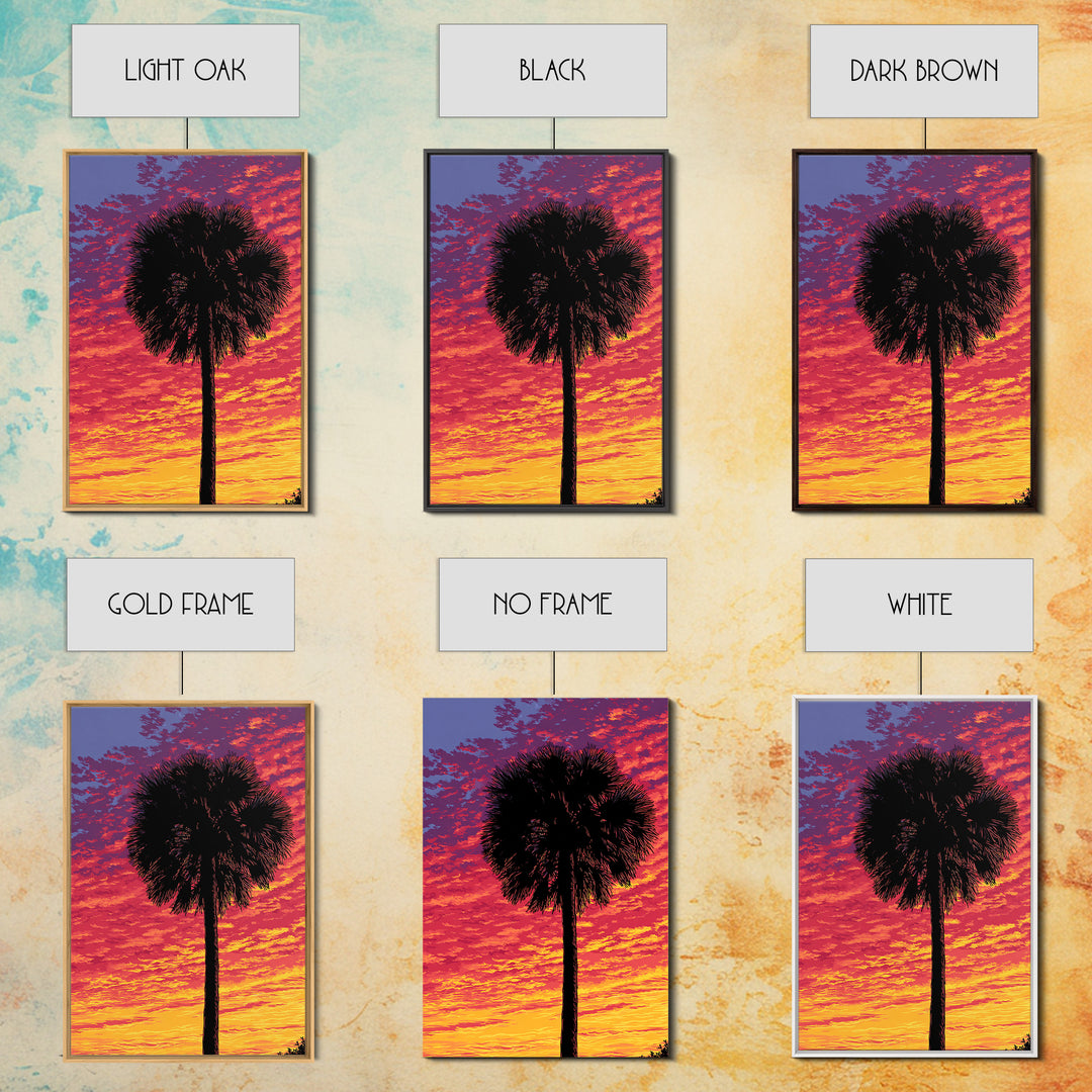 Fiery Palmetto Silhouette In Magenta Sunset Wall Art, Retro Tropical Poster, Palm Springs Decor, Bold Coastal Art Print Gift