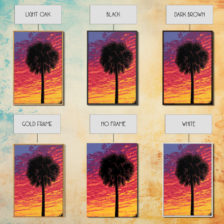 Fiery Palmetto Silhouette In Magenta Sunset Wall Art, Retro Tropical Poster, Palm Springs Decor, Bold Coastal Art Print Gift