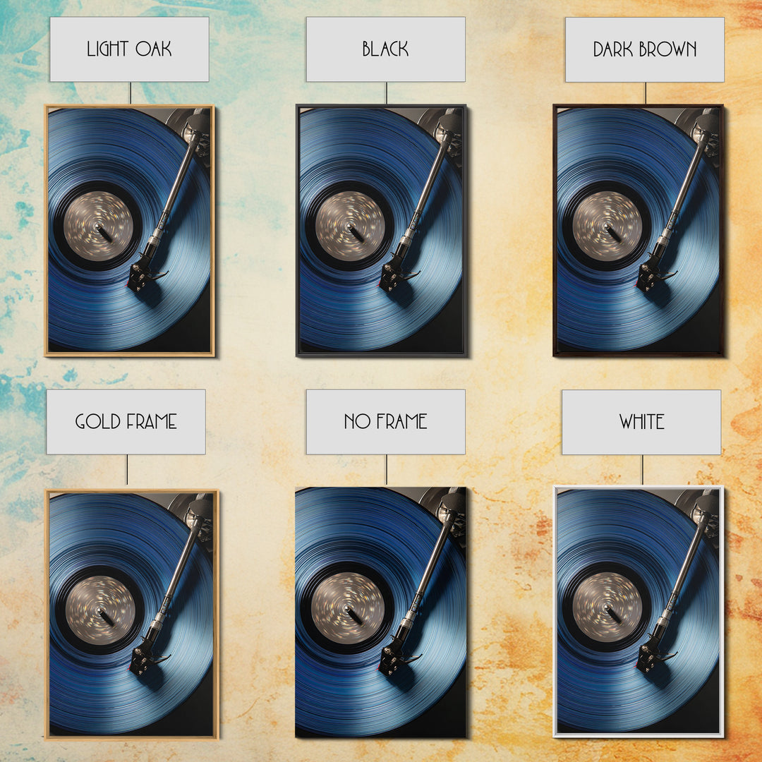 Blue Vinyl Record Canvas Print, Modern Wall Art For Music Lovers, Retro Turntable Poster, Moody Home Office Decor Gift For Him