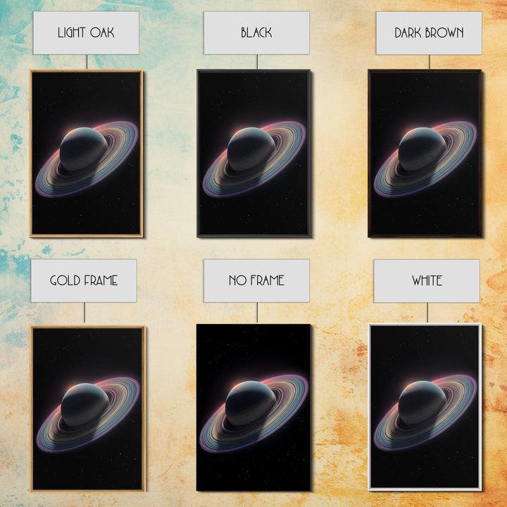 Dark Saturn With Iridescent Rings Wall Art, Realistic Sci Fi Space Poster, Modern Art Print, Cosmic Retro Home Decor Gift