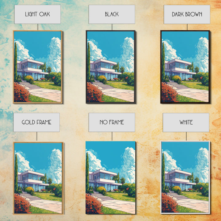 Palm Springs Modernist House Canvas Print, Mid Century Architecture Wall Decor, Retro Travel Poster, Colorful MCM Home Art