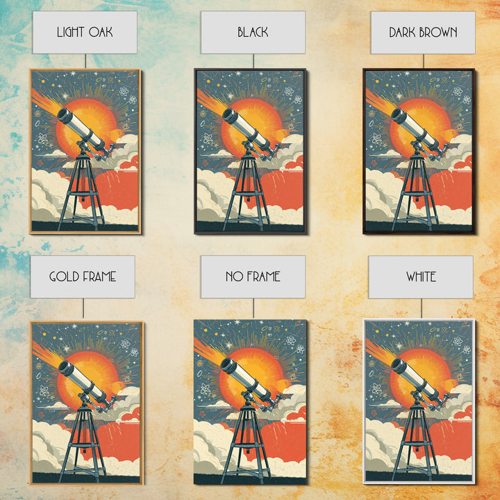 Giant Sun Telescope Wall Art, Mid Century Modern Space Poster, Colorful Atomic Astronomy Print, Retro Office Decor Gift Idea