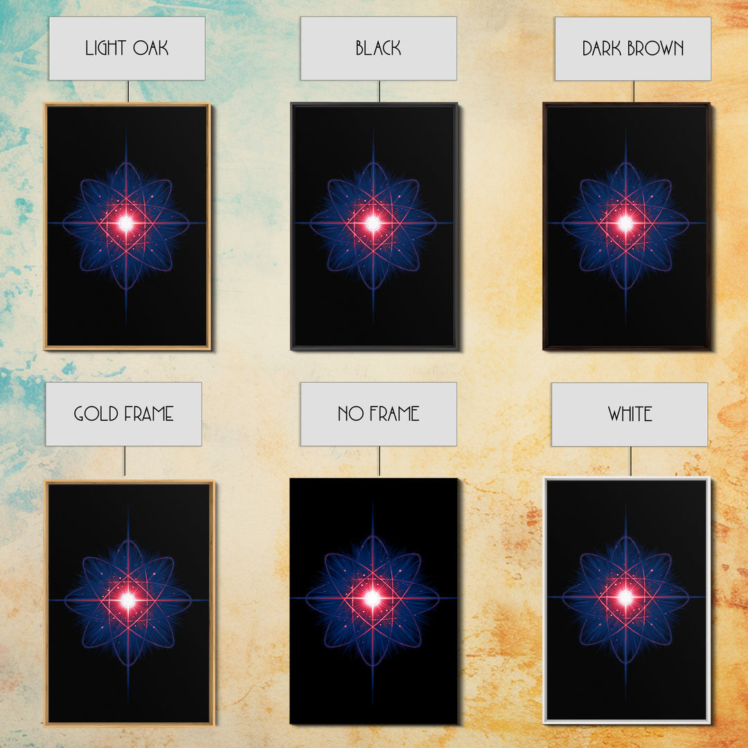 Neon Red Blue Atomic Starburst Canvas Print, Futuristic Space Abstract, Midcentury Modern Wall Decor, Sci Fi Home Office Art