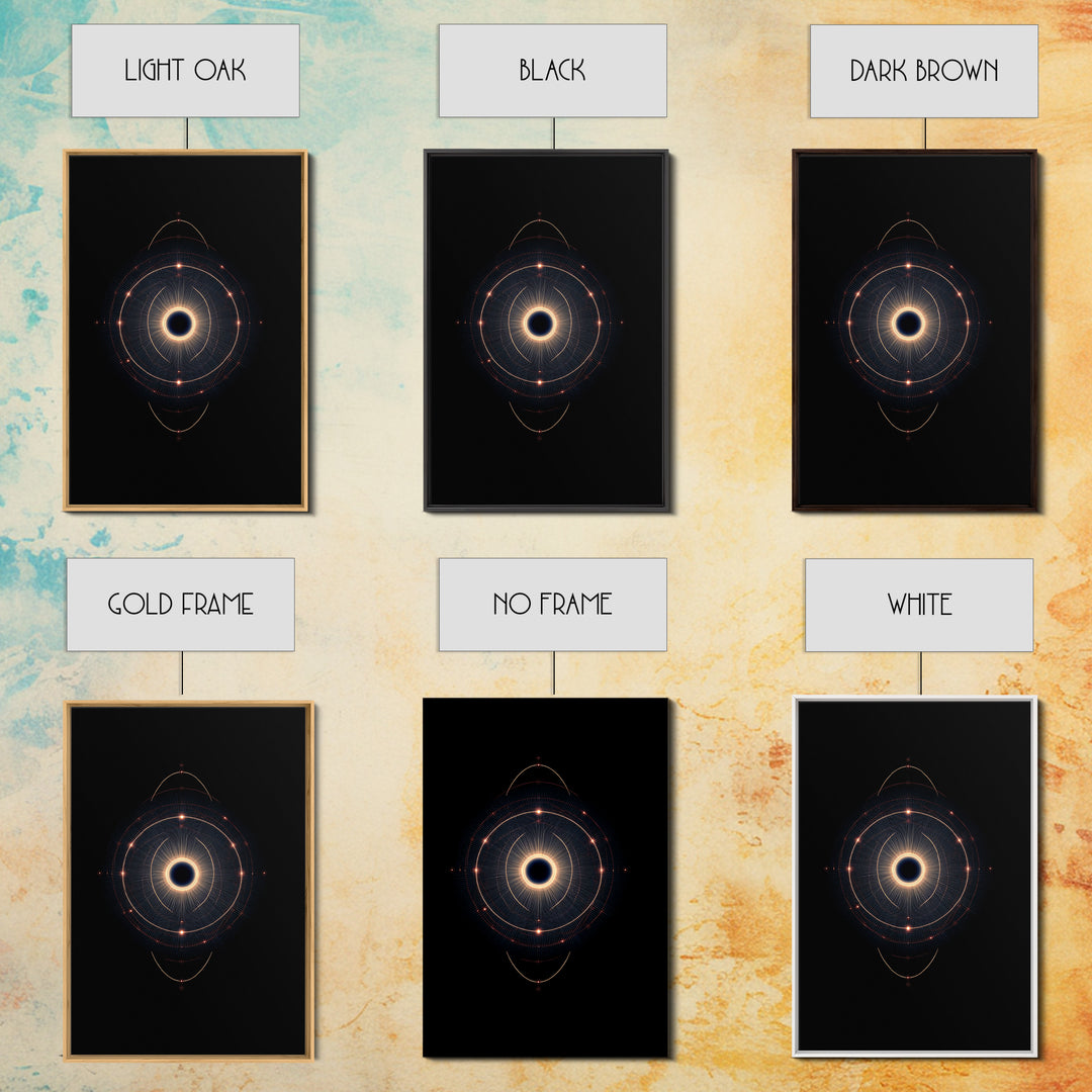 Eclipse Orbital Ring Wall Art, Dark Cosmic Abstract Poster, Modern Geometric Space Decor, Midcentury Sci Fi Print For Office